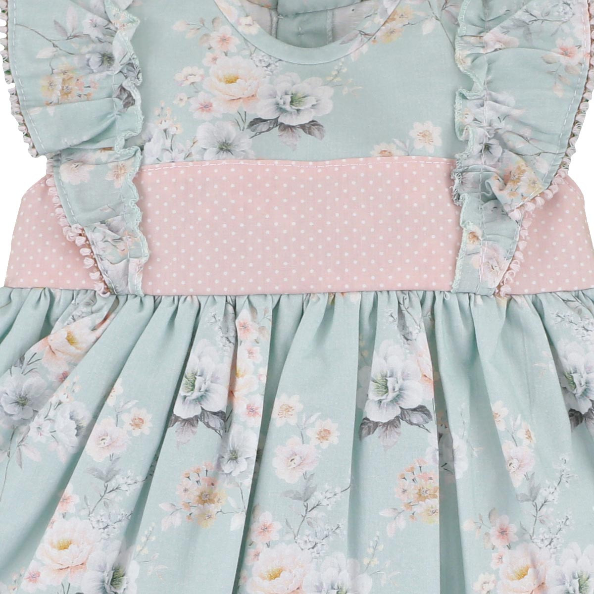 GREEN FLOWERY AND DOTTED DRESS BABYFERR - 1