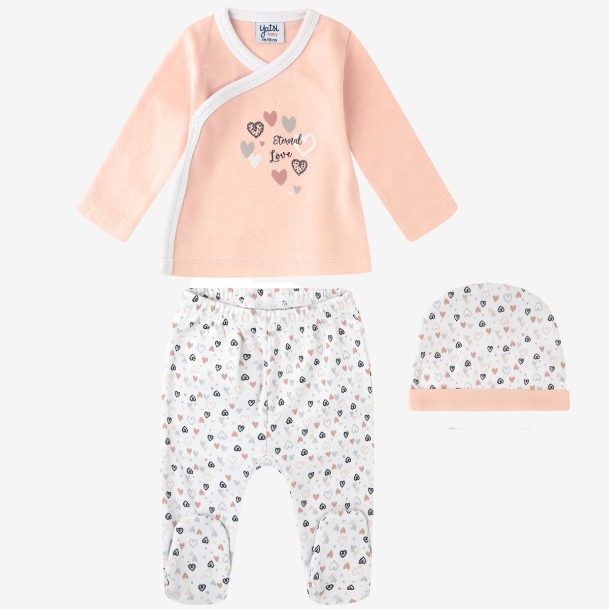 BABY BLOUSE WITH HEART PRINTED PANTS AND BONNET YATSI - 1