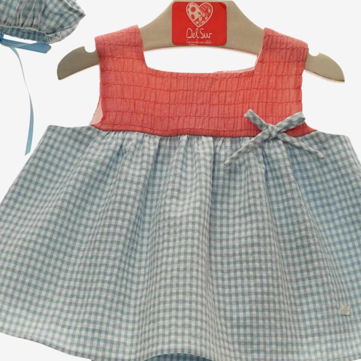 CHECKERED DRESS WITH MATCHING BONNET AND BLOOMER DELSUR - 1