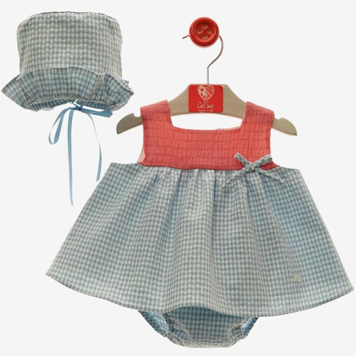 CHECKERED DRESS WITH MATCHING BONNET AND BLOOMER DELSUR - 2