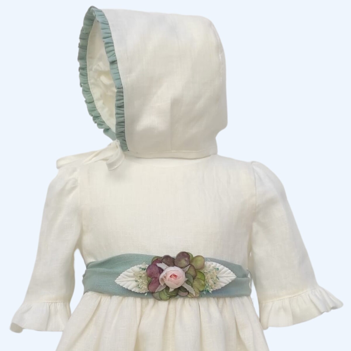 VESTIDO BEBE LINO CON CAPOTA LILUS - 2