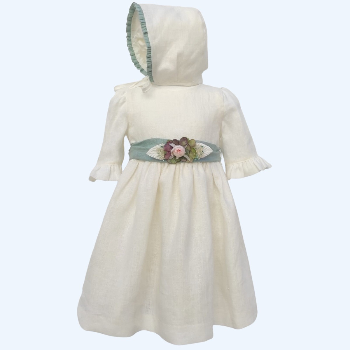 VESTIDO BEBE LINO CON CAPOTA LILUS - 1