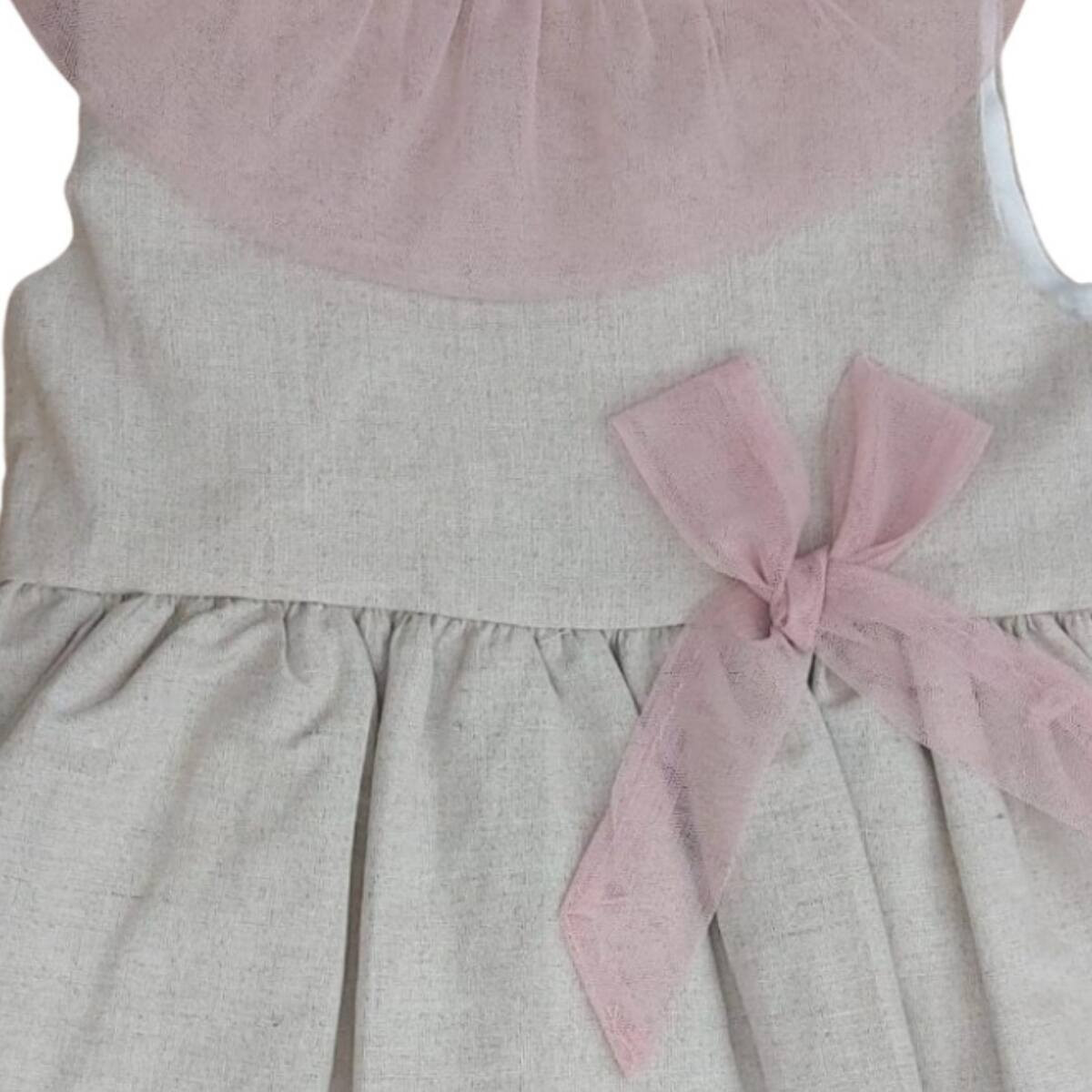 LINEN DRESS WITH BOW BABYFERR - 3