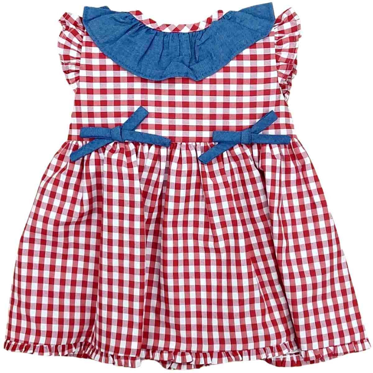 RED CHECK DRESS WITH BLUE BOWS BABYFERR - 1