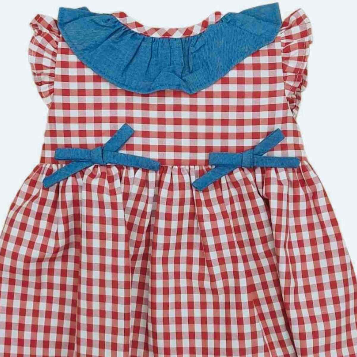 RED CHECK DRESS WITH BLUE BOWS BABYFERR - 2
