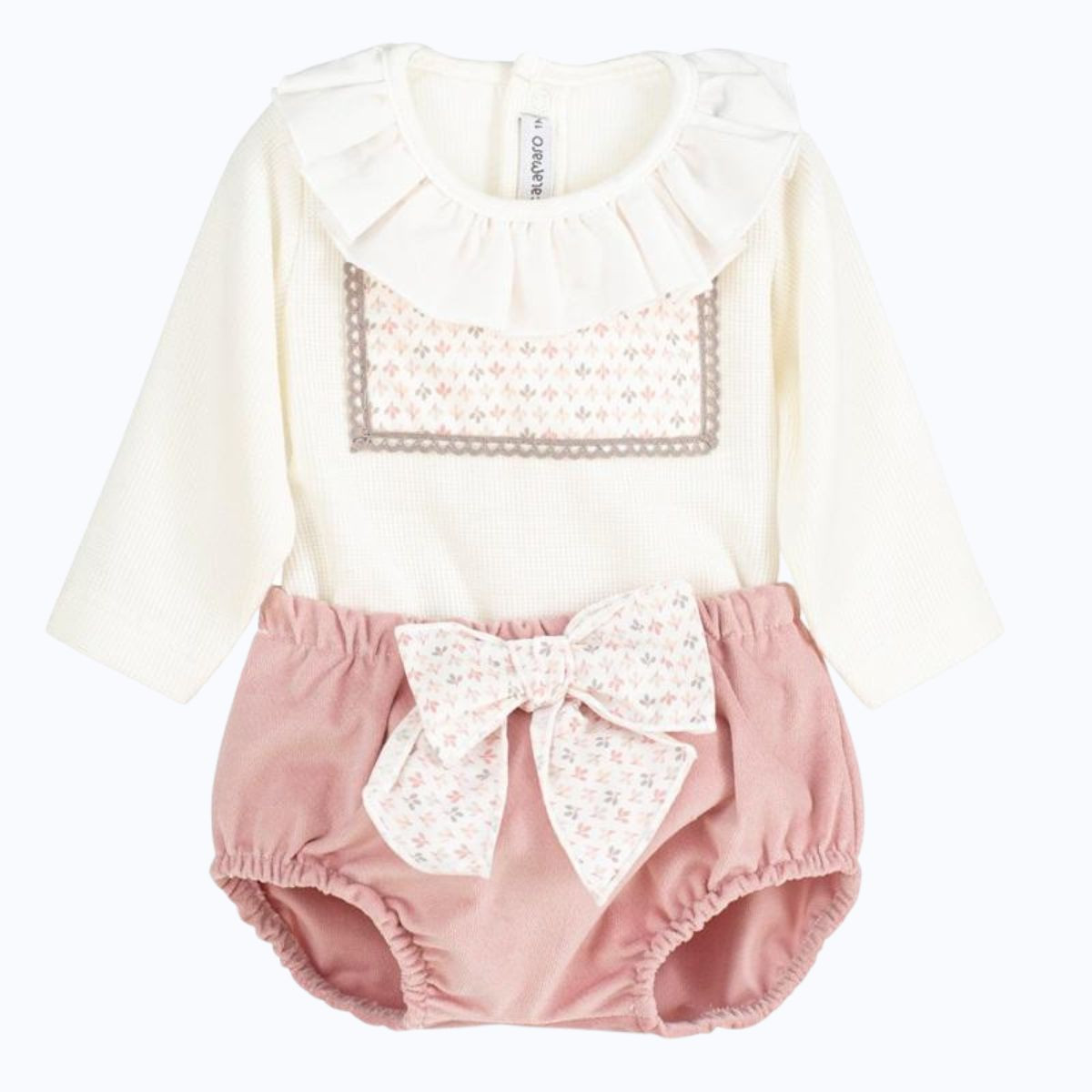 GIRLS  FRILLED NECK BLOUSE AND KNICKERS WITH BOW CALAMARO - 1