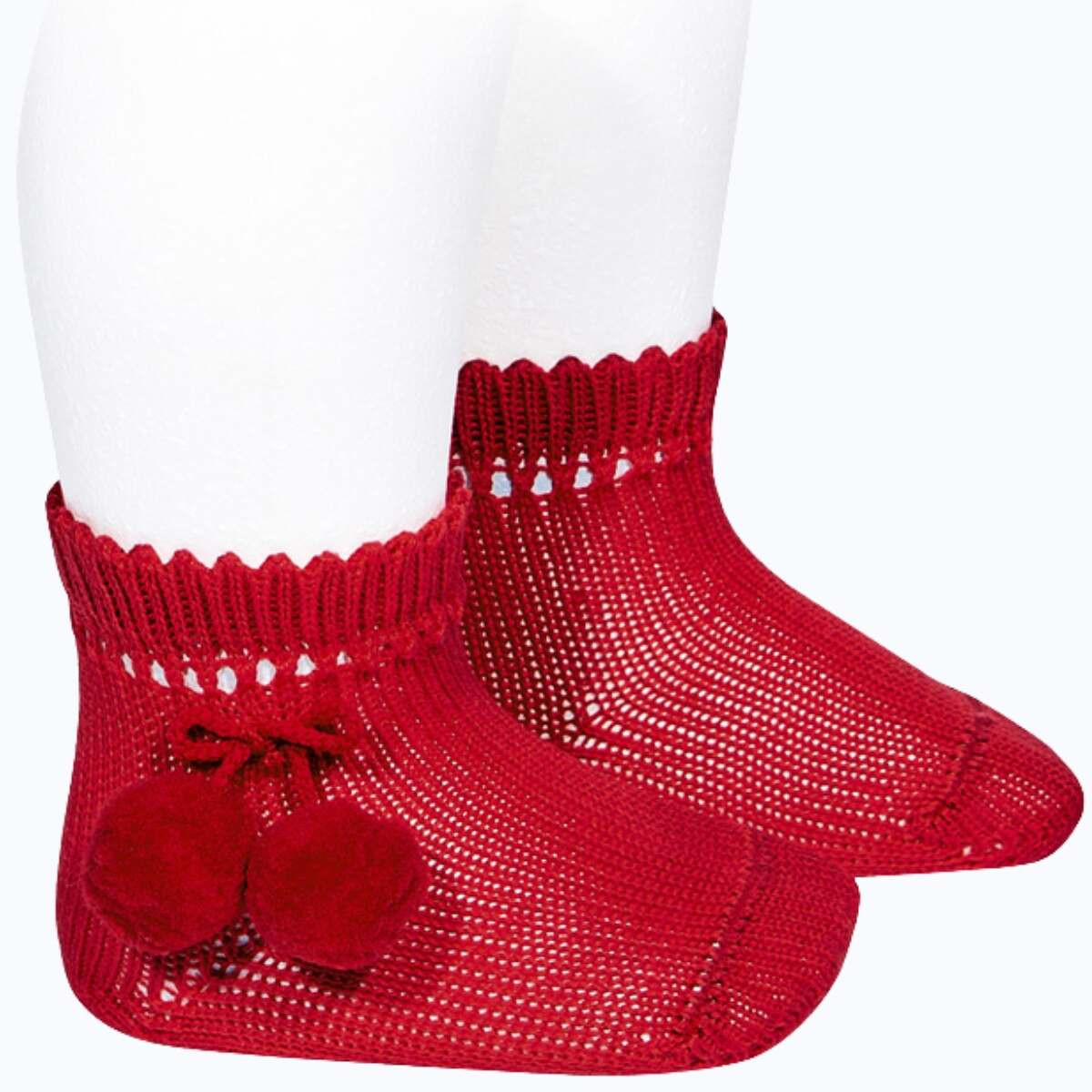 PERLE SHORT SOCKS POMPOMS 25044 RED CONDOR - 1