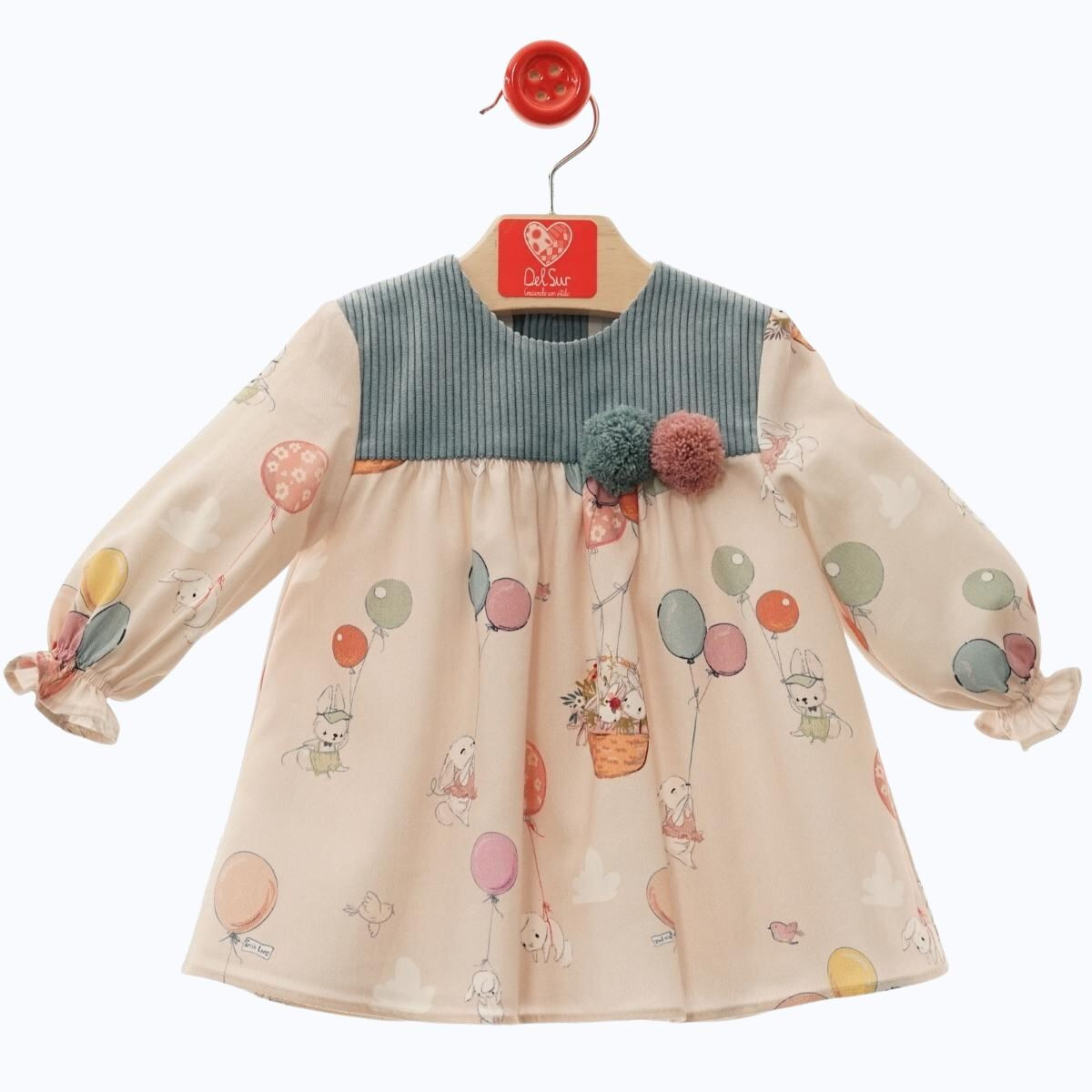 BALLOONS PRINTED DRESS WITH POMPOMS DELSUR - 1