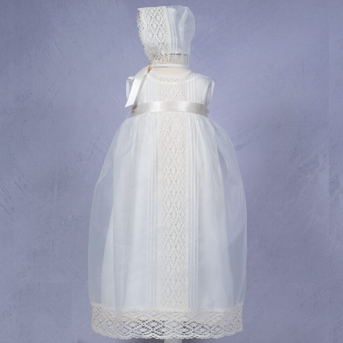 CHRISTENING GOWN WITH LACE AND BONNET MISHA BABY - 3