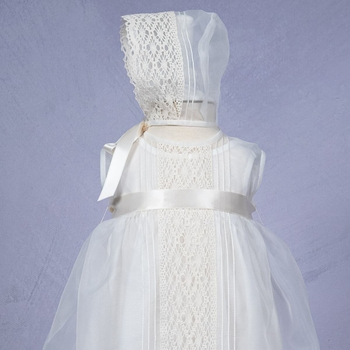CHRISTENING GOWN WITH LACE AND BONNET MISHA BABY - 4