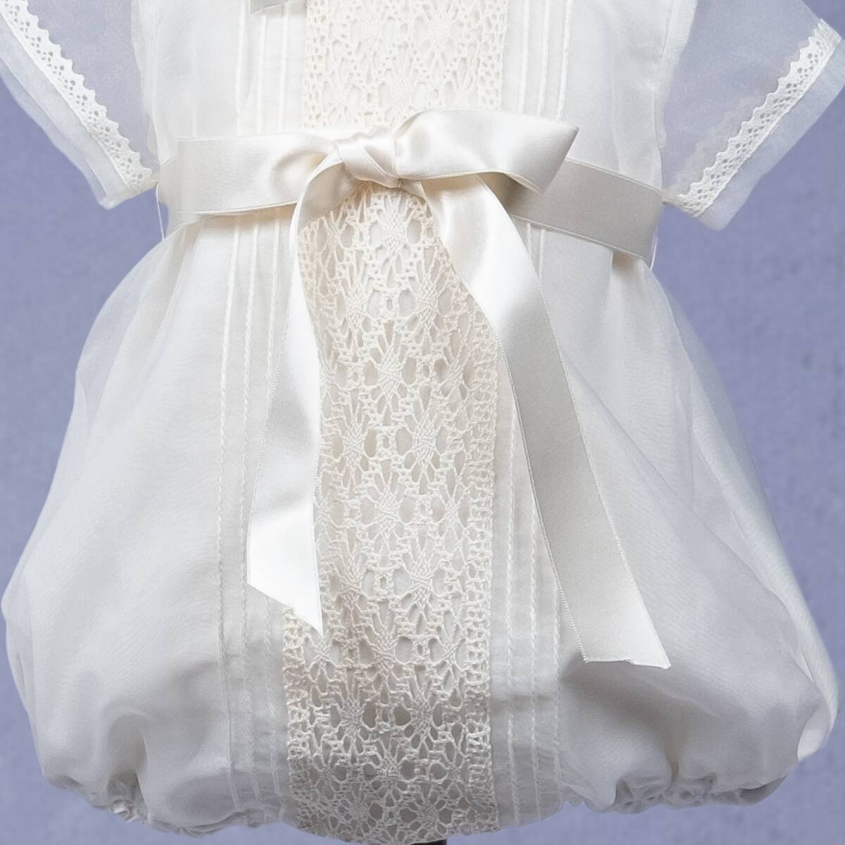 GIRLS SHORT SLEEVE CHRISTENING LACE ROMPER WITH LACE AND CAP MISHA BABY - 3