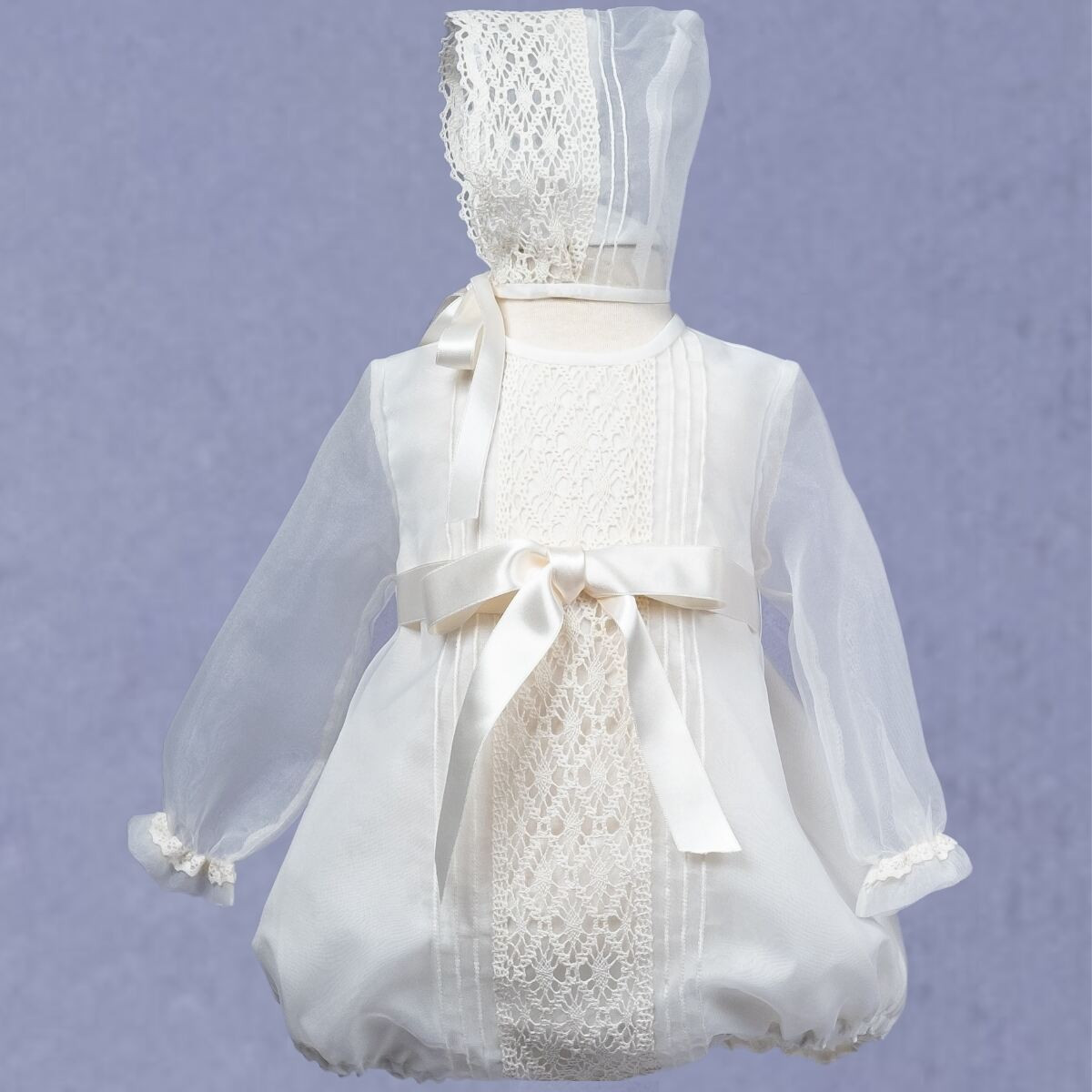 CHRISTENING LACE ROMPER WITH LACE AND CAP MISHA BABY - 1
