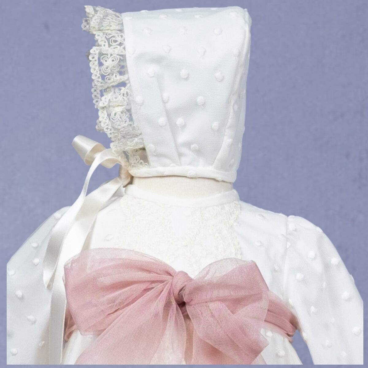 CHRISTENING DRESS WITH BLOOMER AND BONNET MISHA BABY - 4