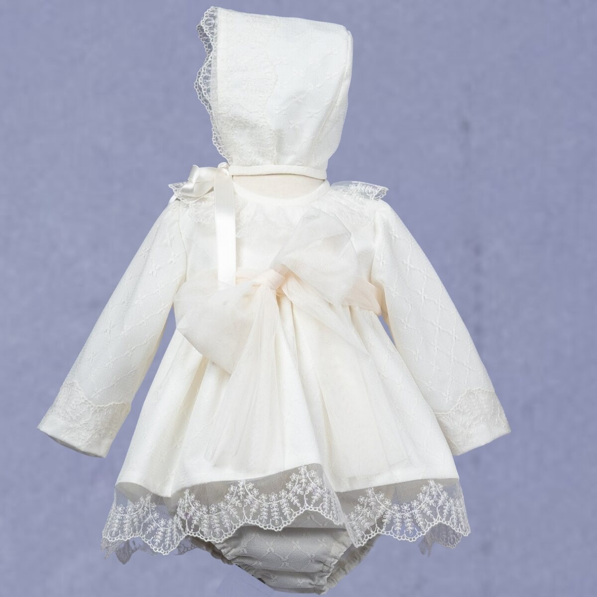 CHRISTENING DRESS WITH BLOOMER AND BONNET MISHA BABY - 1